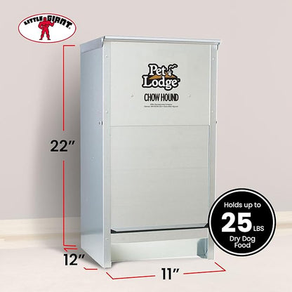 Little Giant Chow Hound 25 Pound Capacity Heavy Gauge Steel Indoor and Outdoor Dry Food Automatic Dog Feeder, Pack of 2, Silver