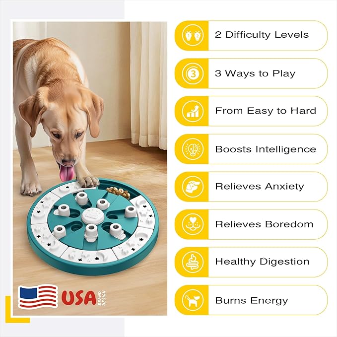KADTC 2 Levels of Step-by-Step Challenge,Large Size,Beginner to Advanced Dog Puzzle Toys,3 Ways to Play,U.S. Brand & Design Treat Puzzles for Dogs Mental Stimulation Enrichment Food Slow Feeder Toy