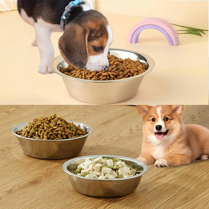 kathson 2 Pack Stainless Steel Dog Bowls, Dog Water and Food Bowl Set, Metal Puppy Bowls, Pet Dishes for Small Dogs and Cats