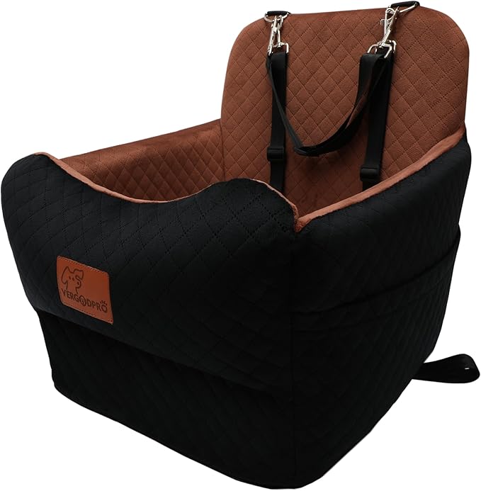 Dog Car Seat for Small Medium Dogs,Portable Pet Booster Seat with Safety Strap & Removable Washable Pad,Memory Foam Dog Travel Bed for Car,SOFE Velvet for Puppies Cats（M-Black/Brown）