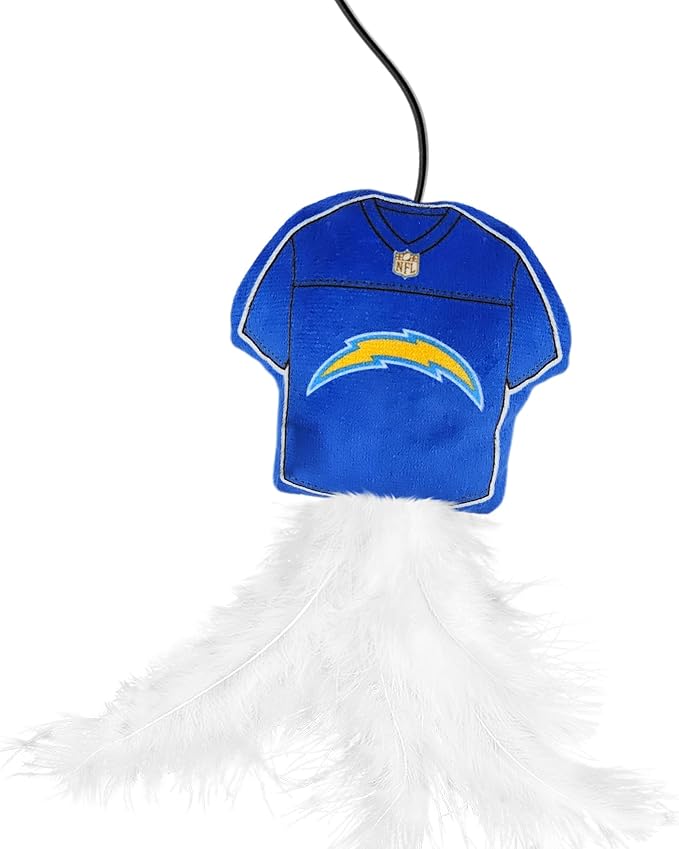 NFL Los Angeles Chargers Team Jersey Wand with CAT NIP, Cat Toy Jersey Shaped Plush Teaser Toy for Cats & Kittens - Interactive Pet Toy for Play & Exercise