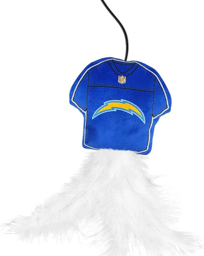 NFL Los Angeles Chargers Team Jersey Wand with CAT NIP, Cat Toy Jersey Shaped Plush Teaser Toy for Cats & Kittens - Interactive Pet Toy for Play & Exercise