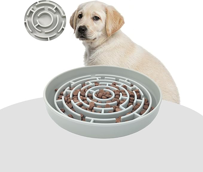 Slow Feeder Dog Bowl, 7.8 x 7.8 inches, Silicone Pet Puzzle Bowl with Suction Base, Foldable (Light Green)
