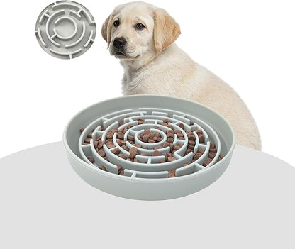 Slow Feeder Dog Bowl, 7.8 x 7.8 inches, Silicone Pet Puzzle Bowl with Suction Base, Foldable (Light Green)