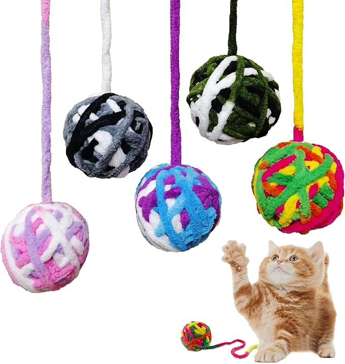 MAIYU Cat Balls - 5 PCS Colorful Yarn Cat Balls with Built-in Bell, Interactive Kitten Toys