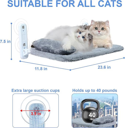 2-Pack Cat Window Perch for Cats Inside Cordless, Sturdy Foldable Cat Hammock Bed for Window with Pillow, Pet Window Seat with Metal Frame and Reversible Cover, Pet Perch Bed Shelf for Cats Inside(L)