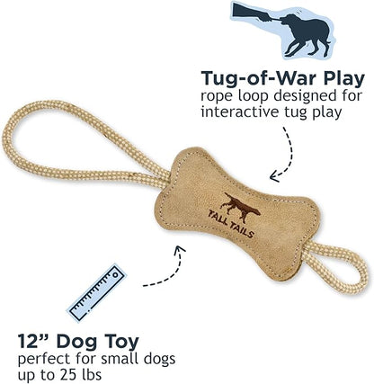Tall Tails Dog Natural Leather Bone Rope Tug Toy for Dogs, 12 Inches