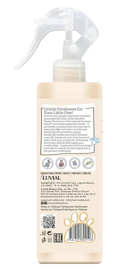 Sensitive Dog Deodorizing Spray Perfume, Oatmeal Formula Pet Cologne,Hypoallergenic Detangler Spray, Alcohol Free, Pet Odor Neutralizer for Puppies, White Musk Scent to Refresh The Skin and Coat, 8oz
