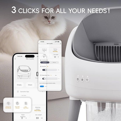 Open-Top Self Cleaning Cat Litter Box, Automatic Cat Litter Box, APP Control,Upgraded Safety Protection, Includes 1 Roll Waste Bag, Grey