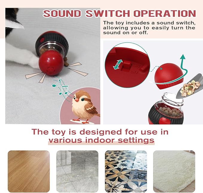 Treat Dispensing Cognitive Dog Toys Dog Puzzle Feeder Toy for Dogs and Cats with Bird Chirping Adjustable Food Dispenser Slow Feeding for Small Medium Large Dogs & Cats (Red)
