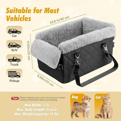 Dog Car Seats for Small Dogs,Center Console Dog Car Seat with Non-Slip and Strong Support,Anti-Collapse Portable Pet Bed for Puppies with Soft Cushion Safety Belt, Small Dogs, Cats Under 12 LBS, Black