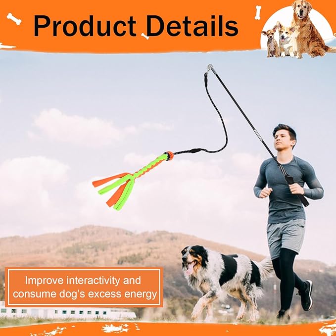 Flirt Pole for Dogs, Interactive Dog Toys Teaser Wand Play Pole with Fleece Rope Lure Chewing Toy for Small Medium Large Dogs Puppy Outdoor Exercise & Training