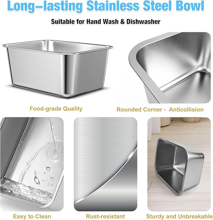 2.4 Gallon Elevated Large Dog Water Bowl,16" Raised Stainless Steel Bowl with Stand for Large Breed, Full Metal Dog Feeding Station for Relief Joint Pressure, Easy Clean for Indoor & Outdoor Uses