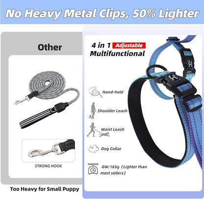 Roses&Poetry Hands Free Dog Leash for Small Dogs, All-in-One Leash & Collar 6.6-8.7ft Adjustable Waist Crossbody Leash for Dog Walking Lightweight with No Metal Clip Running Jogging