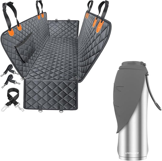 URPOWER Waterproof Dog Car Seat Cover for Back Seat & 27Oz Insulated Portable Dog Water Bottle