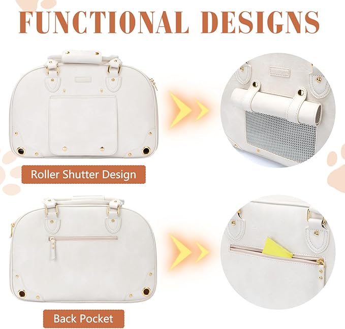 PetsHome Dog Carrier Purse, Pet Carrier, Foldable Waterproof Premium Leather Pet Travel Portable Bag for Cat and Small Dog Home & Outdoor Small Beige