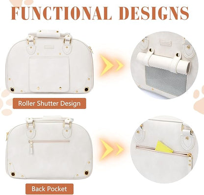 PetsHome Dog Carrier Purse, Pet Carrier, Foldable Waterproof Premium Leather Pet Travel Portable Bag for Cat and Small Dog Home & Outdoor Small Beige