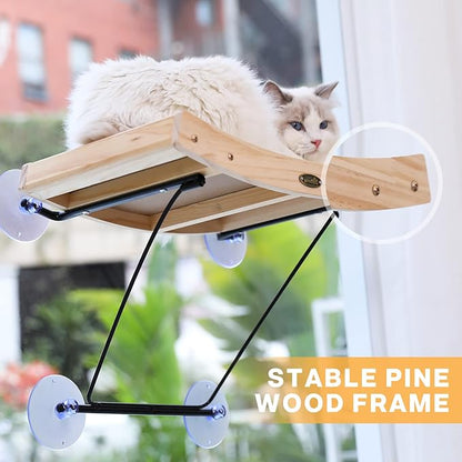 Pecute Cat Window Perch Sisal Scratcher 2 in 1, Cat Hammock for Window Seat with Solid Wood Frame, Iron Bracket, and Heavy Duty Suction Cups, Cat Perch Holds Cats Up to 30lbs