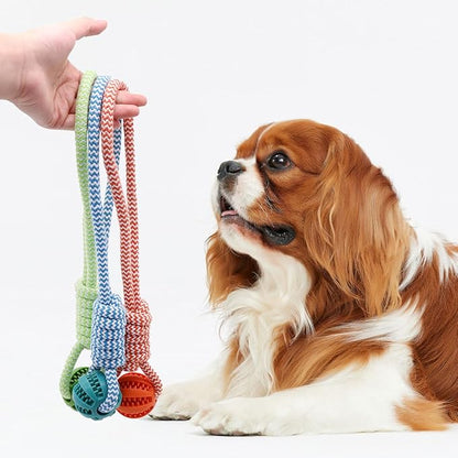 Dog Toy Interactive Chewing Rope Ball Toys Natural Cotton Washable Durable Tug of War for Small Medium Dogs Puppies Training Playing Teeth Cleaning (Drop Ball) (Orange)