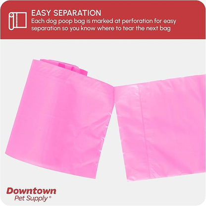 Downtown Pet Supply Poop Bags for Dogs with Dispenser, 180 Count - Leak-Proof Dog Waste Bags and Bone-Shaped Dog Poop Bags Holder for Leash - Pink, 12.5" x 8.5"
