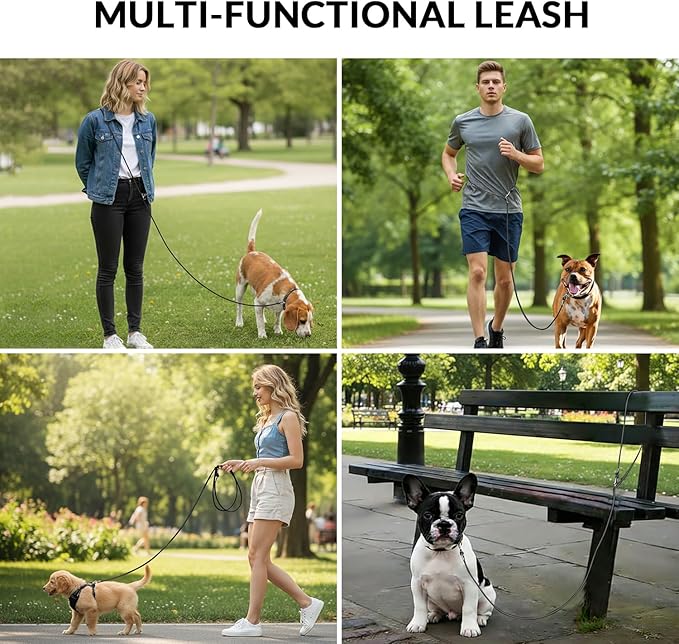 8.2ft Hands Free Dog Leash,Versatile Waist & Crossbody Lead for Medium Dogs,Waterproof & Adjustable for Running Jogging Walking, 360° Swivel Metal Buckle (Black)