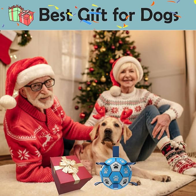 Dog Soccer Ball, Interactive Toys for Tug of War, Puppy Birthday Gifts, Tug Toy, Water Toy, Durable Balls for Small & Medium Size(6 inch-Blue)