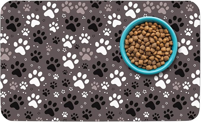 Patterned Cat & Dog Bowl Mat for Food and Water, 12"×20" Quick Dry Absorbent Pet Feeding Mat, Eco-Friendly Dog Placemat