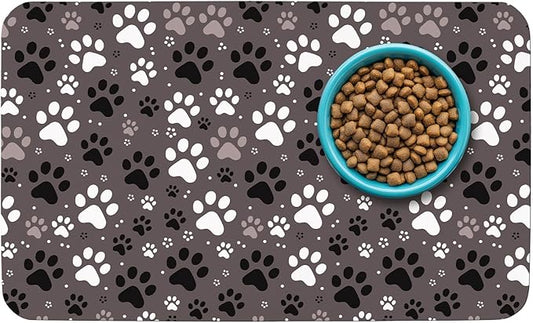 Patterned Cat & Dog Bowl Mat for Food and Water, 12"×20" Quick Dry Absorbent Pet Feeding Mat, Eco-Friendly Dog Placemat