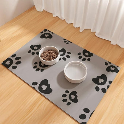 Pet Feeding Mats 17"x28"- Absorbent Pet Food Mat, Large Dog Food Mat, Rubber Mat for Cat Bowls, Pet Placemats for Food and Water, Dog Water Matt for Sloppy Drinker, Dark Grey