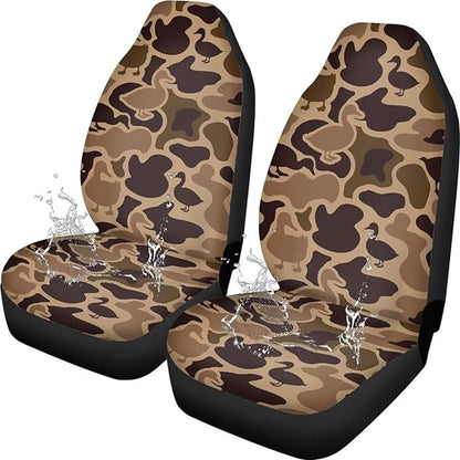 Car Front Seat Covers Waterproof Brown Duck Camouflage Car Seat Cover Automotive Interior Accessories 2 Pcs Set Easy to Install Universal Fit Most Cars,SUV, Trucks