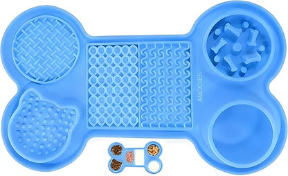 Pet Feeding Dishes,Slow Feeder Lick Mat for Dogs,Cat Licking Mat with Strong Suction Cups - 6-in-1 Interactive Snuffle Mat for Fast Eaters,Anxiety Relief,Grooming & Bath Time-BPA-Free(Sky Blue)