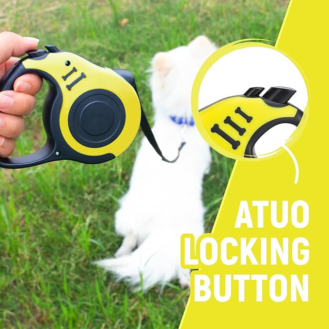 Retractable Dog Leash Automatic Telescopic Tractor Dog Tape, Pet Tape 10/16 FT Durable and Convenient, with Non-Slip Handle, Suitable for Small and Medium-Sized Dogs Yellow