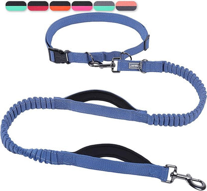 VIVAGLORY Hands Free Dog Leash Bungeetwin Running Dog Leash with Waist Belt for Running Walking & Jogging, Bungee & Around Waist for Pet, M, Navy Blue/Black
