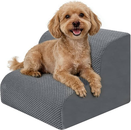 Dog Stairs for Small Dogs, 2-Steps Dog Ramp for Couch, Pet Stairs with Highly Supportive Foam and Non-Slip Bottom, Pet Steps for Cat & Doggie (High 11.8Inch)