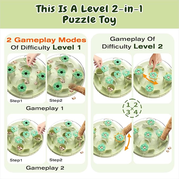 KADTC 2 Ways to Play - Large Size Cat Treat Puzzle Toy U.S. Brand & Design Foraging Balls for Indoor Cats Puzzles Feeder Kitten Stimulating Enrichment Slow Feeding Toys Interactive Brain-Teasing Game