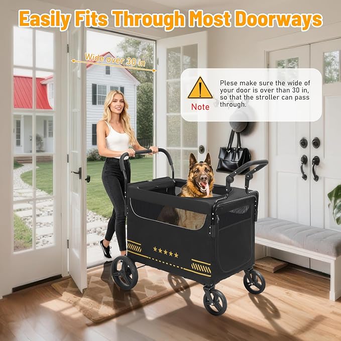Extra Large Pet Stroller with Ramp, Dog Stroller for Large & Medium Dogs up to 180lbs, Foldable Dog Wagon with Dual Handle & Brake, Portable Puppy Travel Strollers for Cats & Dogs