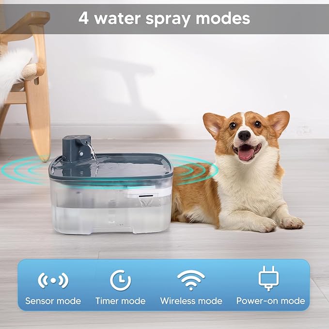 Dog Water Fountain Wireless,2.1GAL/8L Large Dog Water Fountain Battery Operated, Dog Fountain Water Bowl with Sensor,Wireless Smart Pump,Timer,BPA-Free,Ideal for Large Dogs,Multi-Pet Home