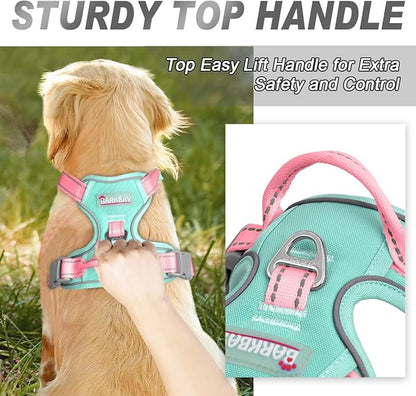 BARKBAY No Pull Dog Harness Front Clip Heavy Duty Reflective Easy Control Handle for Large Dog Walking(Cool Mint & Baby Pink,XS)