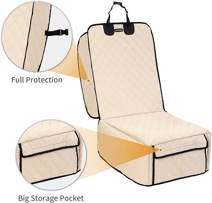 Dog Car Seat Covers 100% Waterproof Car Seat Protector for Pets Front Seat Scratch Proof Non-Slip Durable for Cars,Trucks & SUVs (Cream)