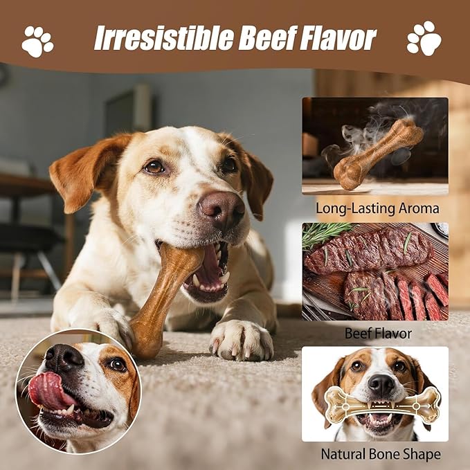 SCHITEC Dog Bone Chew Toys for Small & Medium Dogs, Beef Flavor Teething Toy, Durable Dog Toys for Aggressive Chewers, Teeth Cleaning, 2Pcs