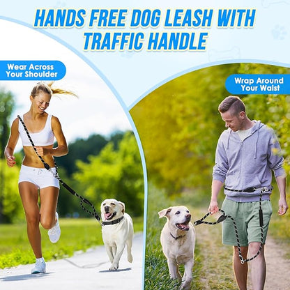 Lukovee Hands Free Dog Leash, 10FT Adjustable Training Lead 1/2 Inch Nylon Heavy Duty Lead No Pull for Large Medium Dogs, Tangle Free Reflective Waist-Leash for Walking Running, (DB, Plus Handle)