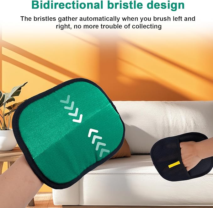 Double-Sided Pet Grooming Gloves, Electrostatic Versatile Static Pet Hair Remover Glove Reusable Static Cat Grooming Tools for Carpet Couch Clothing Furniture Supplies (Green)