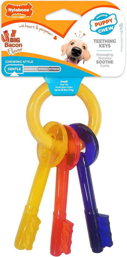 Nylabone Puppy Chew Key Ring Toy, Toys for Teething Puppies, Multi Color, Bacon Flavor, Small - Up to 25 lbs, 1 Count