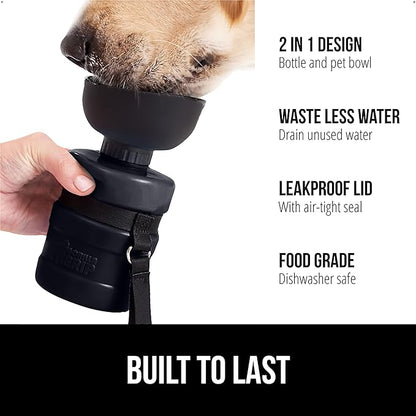 GORILLA GRIP Dog Water Bottle, Portable Water Bowl Dispenser for Dogs, 12 oz Leak Proof Pet Travel Squeeze Bottles Food Grade Silicone, Pet Stocking to Go Puppy Essentials, Black
