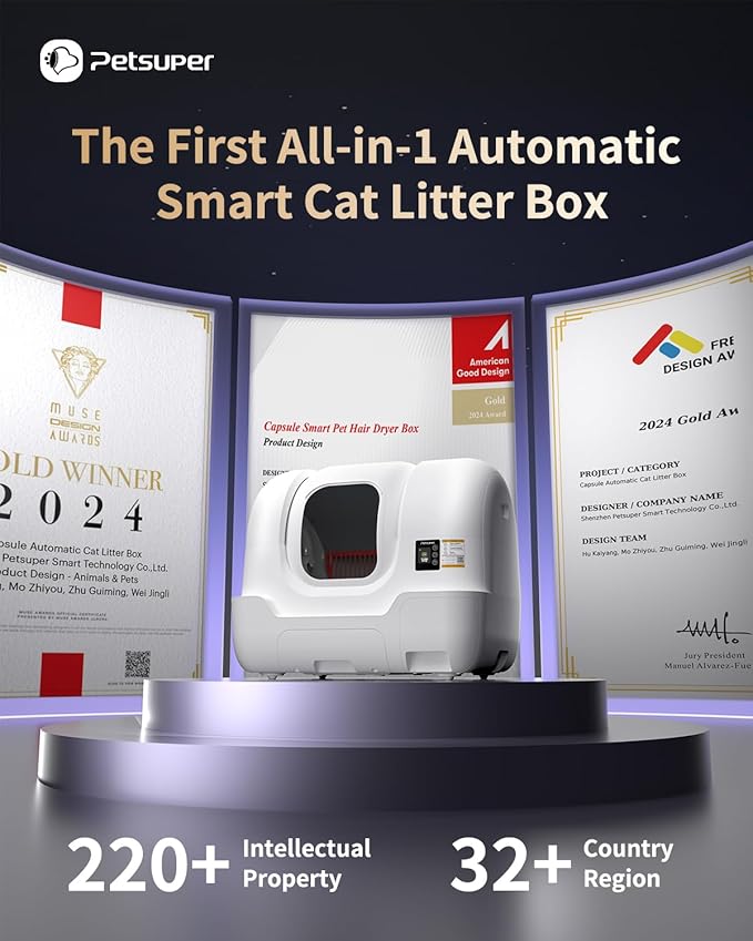 Automatic Cat Litter Box Self-Cleaning, Auto Sand Refilling, Auto Packing & Sealing, Auto Bag Replacement, One-Click Cleaning, Deodorization, APP Control, Radar Weight TOF Safety Sensors for Cats