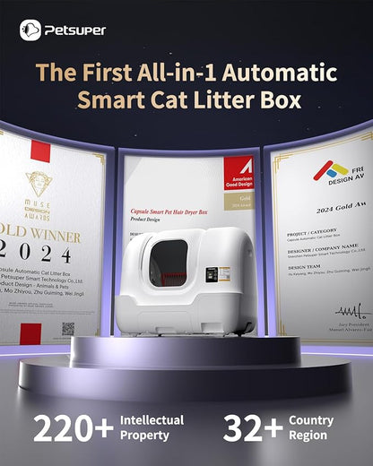 Automatic Cat Litter Box Self-Cleaning, Auto Sand Refilling, Auto Packing & Sealing, Auto Bag Replacement, One-Click Cleaning, Deodorization, APP Control, Radar Weight TOF Safety Sensors for Cats