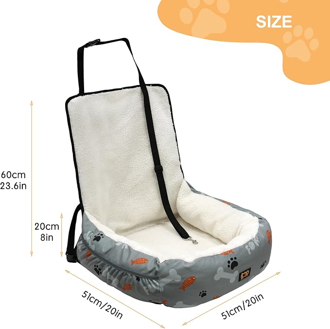 Dog Car Seat for Small Medium Dogs Under 30 lbs, Fully Detachable and Washable Cat Booster Car Seats for Front & Black Seat with Safety Leash Belt (Bone, M)