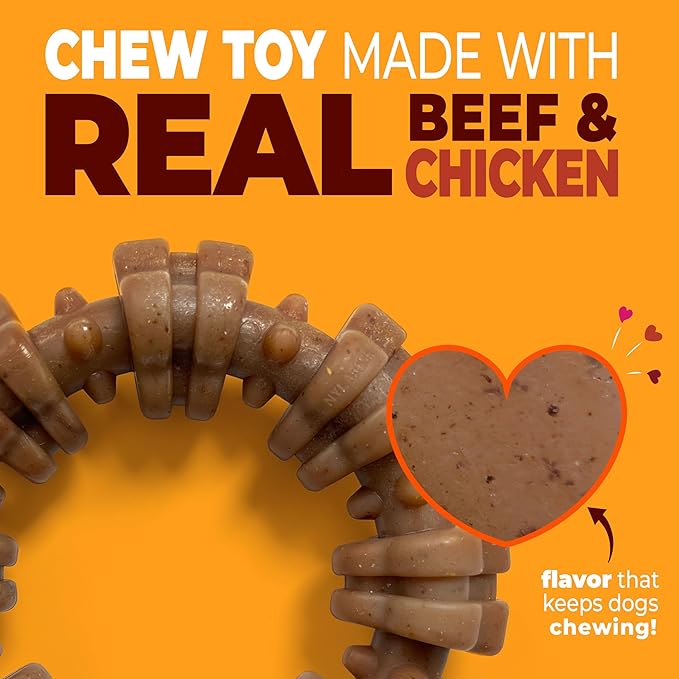 Nylabone Strong Chew Textured Ring Dog Toy Made with Real Beef & Chicken, Durable Chew Toys for Aggressive Chewers, Long Lasting Dog Bone, Keeps Dogs Busy, Small Breeds - Up to 25 lbs