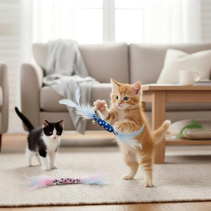 Catnip Toy Candy Shape with Bright Colors Feathers & Bell, Kicker Chew Toy for Indoor Cats, Enrichment Toys for Bored Kittens & Adult Cats, 3-Pack Crinkle Plush Toys for Teething and Play