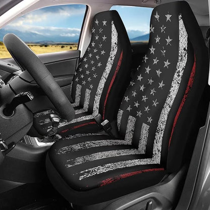 American Flag Car Seat Covers Full Set of 2, Cloth Seat for Auto Front Seats, Black Bucket Seat Covers Protectors for Cars Washable and Breathable Car Accessories for Sedan Truck SUV